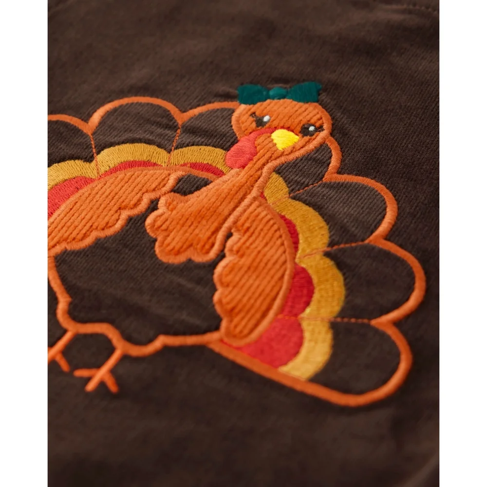 Gymboree Corduroy Embroidered Turkey Thanksgiving Overalls Dress Size 12 NEW